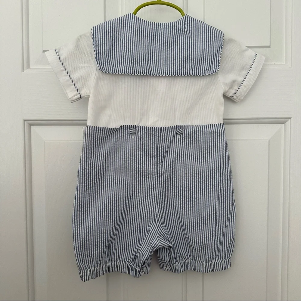 Little Diamonds Nautical Sailor Baby Boys Button-In Outfit Shorts Blue Stripe